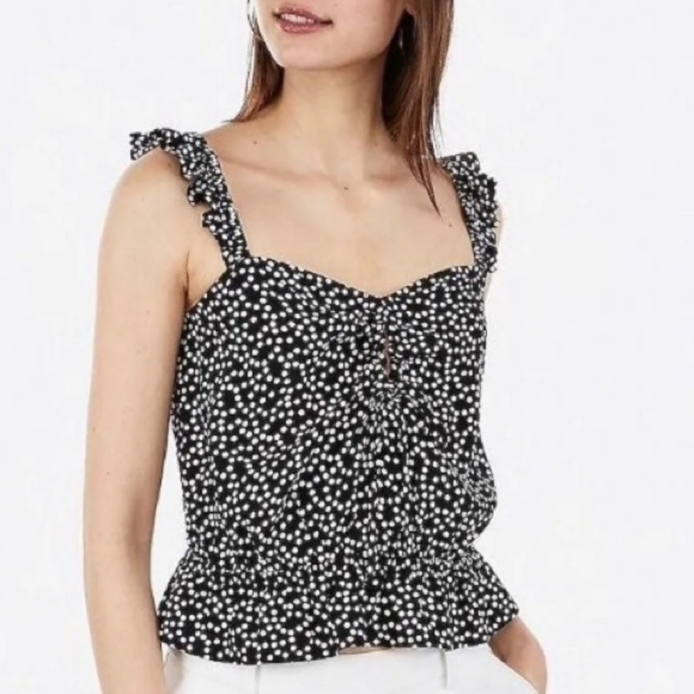 Express Sweetheart Cinched Keyhole Tank Black Dot XS NWT